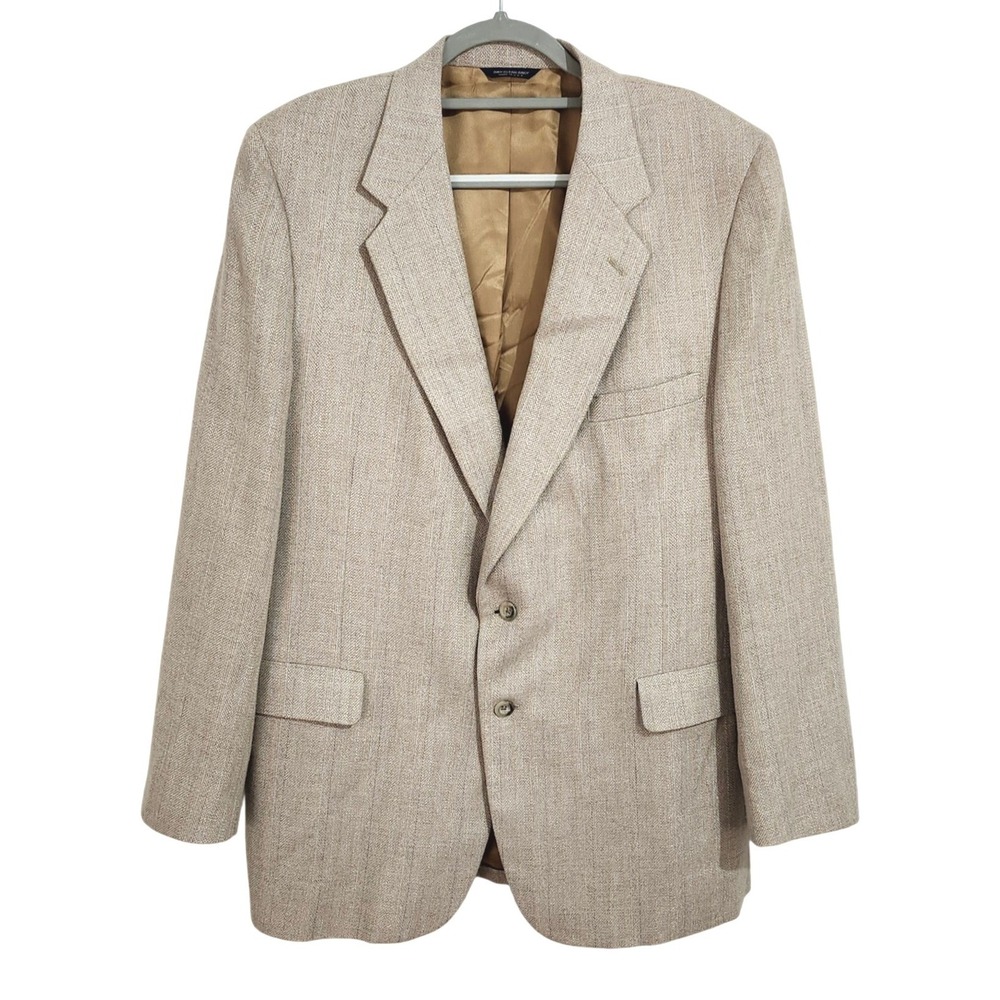 Kuppenheimer Wool‎ Tweed Blazer Two Button Sport Coat Size 48L Beige USA Made